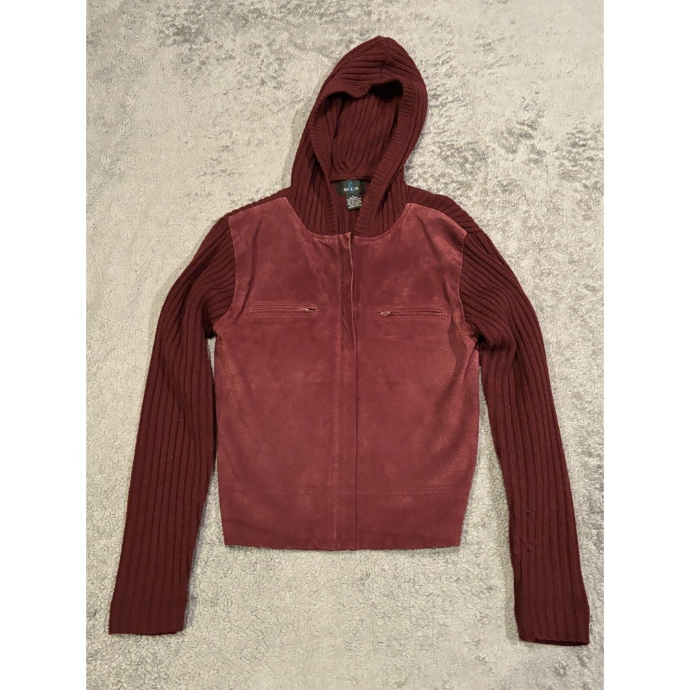 Six 6 Zip Up Hoodie Jacket Womens Large (See Measurements) Maroon Leather Hooded